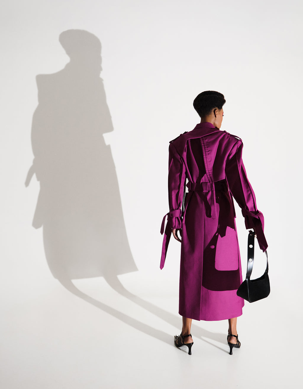 Dark Purple Cotton-Blend Wide-Shoulder Trench