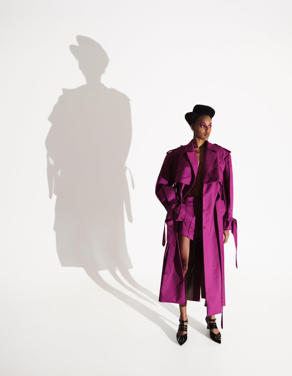 Dark Purple Cotton-Blend Wide-Shoulder Trench