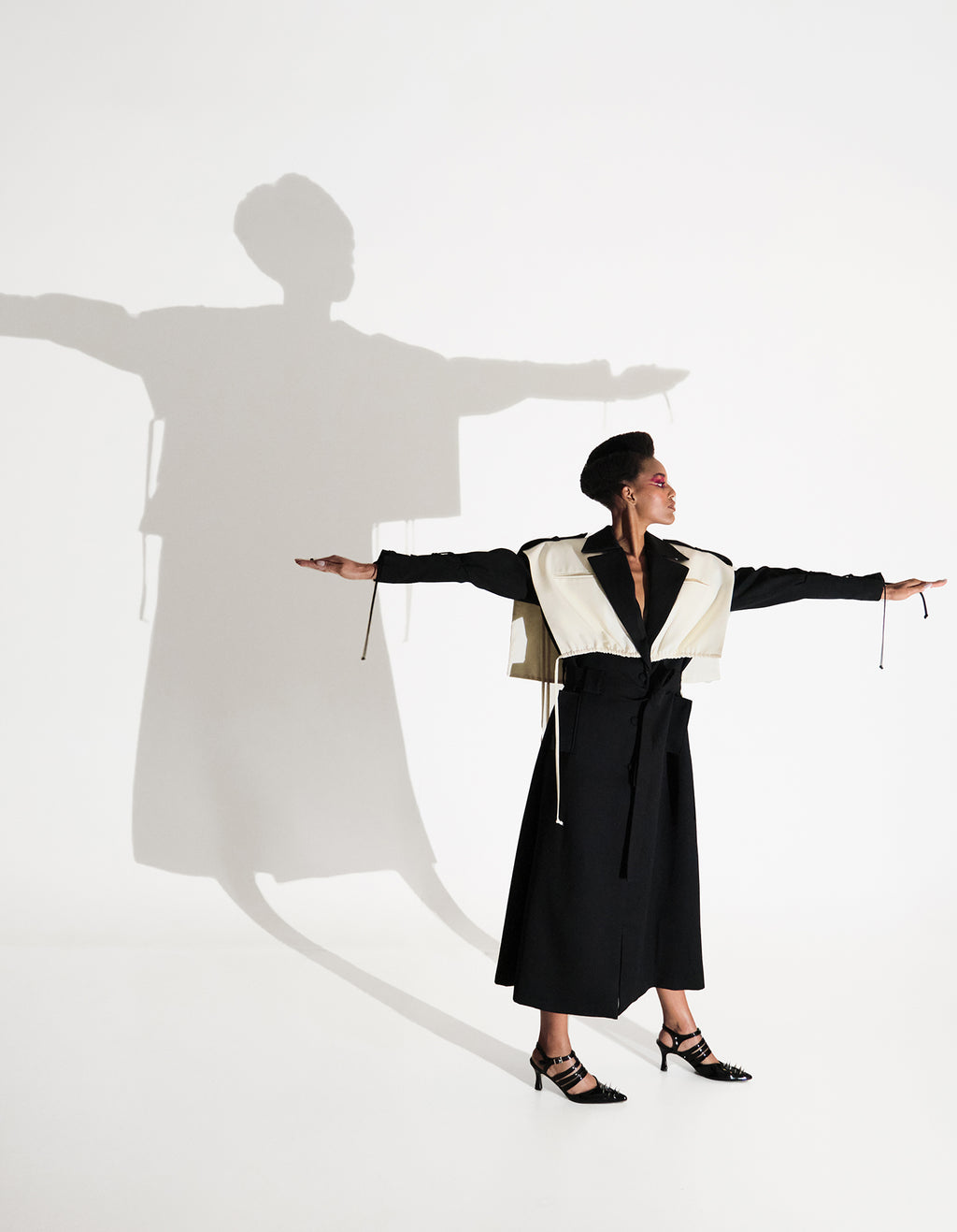 Black & Milky Layered Trench Coat
