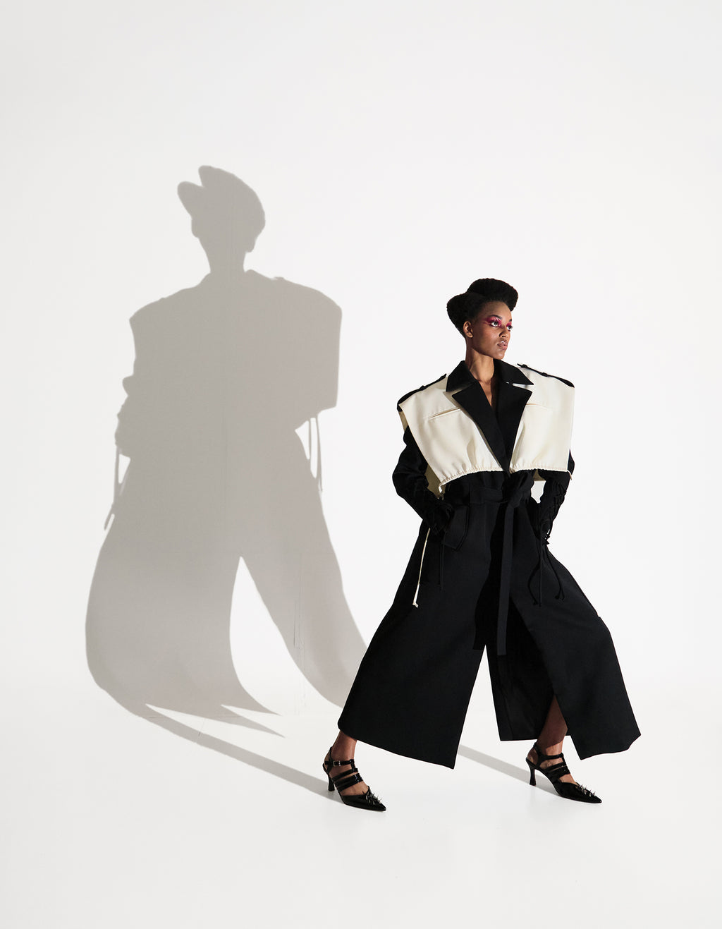 Black & Milky Layered Trench Coat