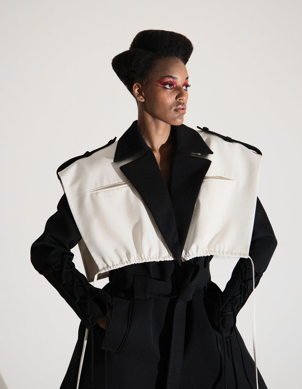 Black & Milky Layered Trench Coat