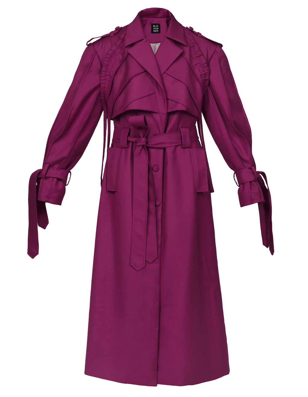 Dark Purple Cotton-Blend Wide-Shoulder Trench