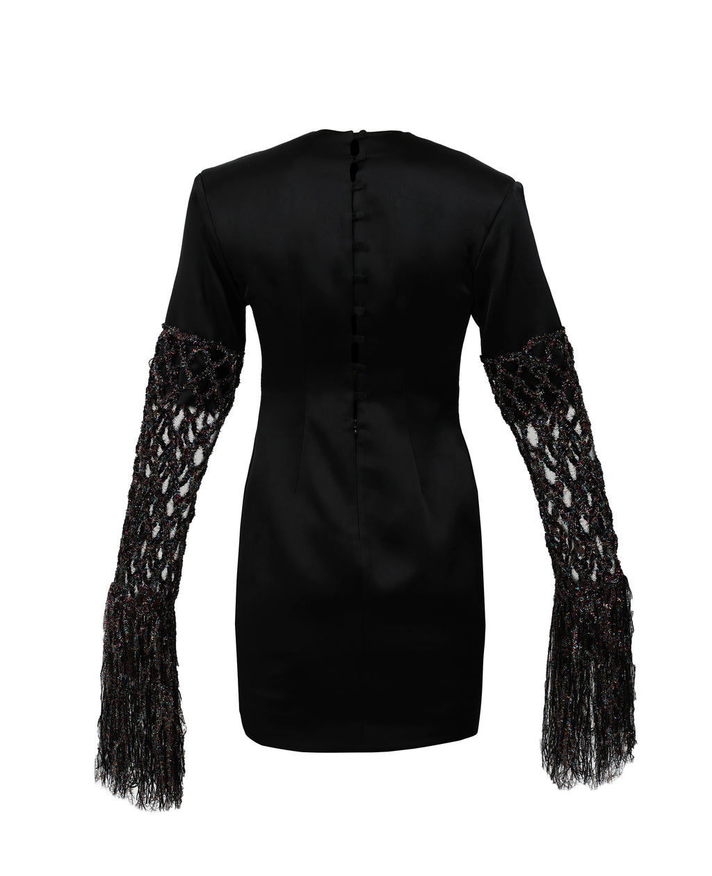 Fishnet Sleeve Satin Mini Dress