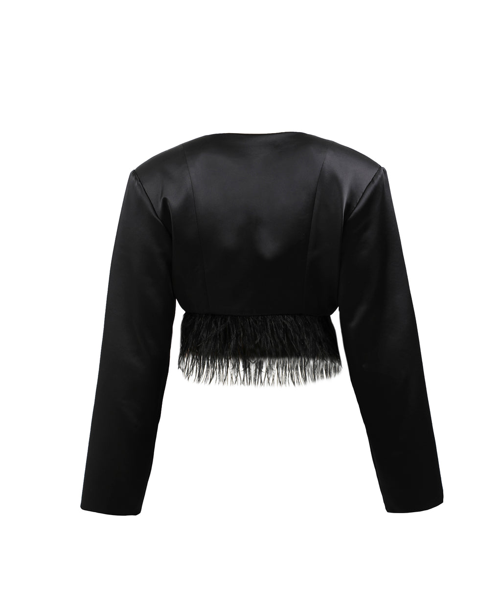 Feather-Trim Cropped Satin Blazer