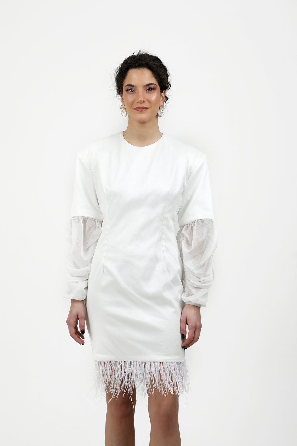 Feather-Trimmed Satin & Organza Mini Dress