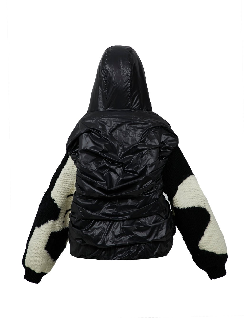 Voluminous Draped Puffer with Wool Blend Sleeves