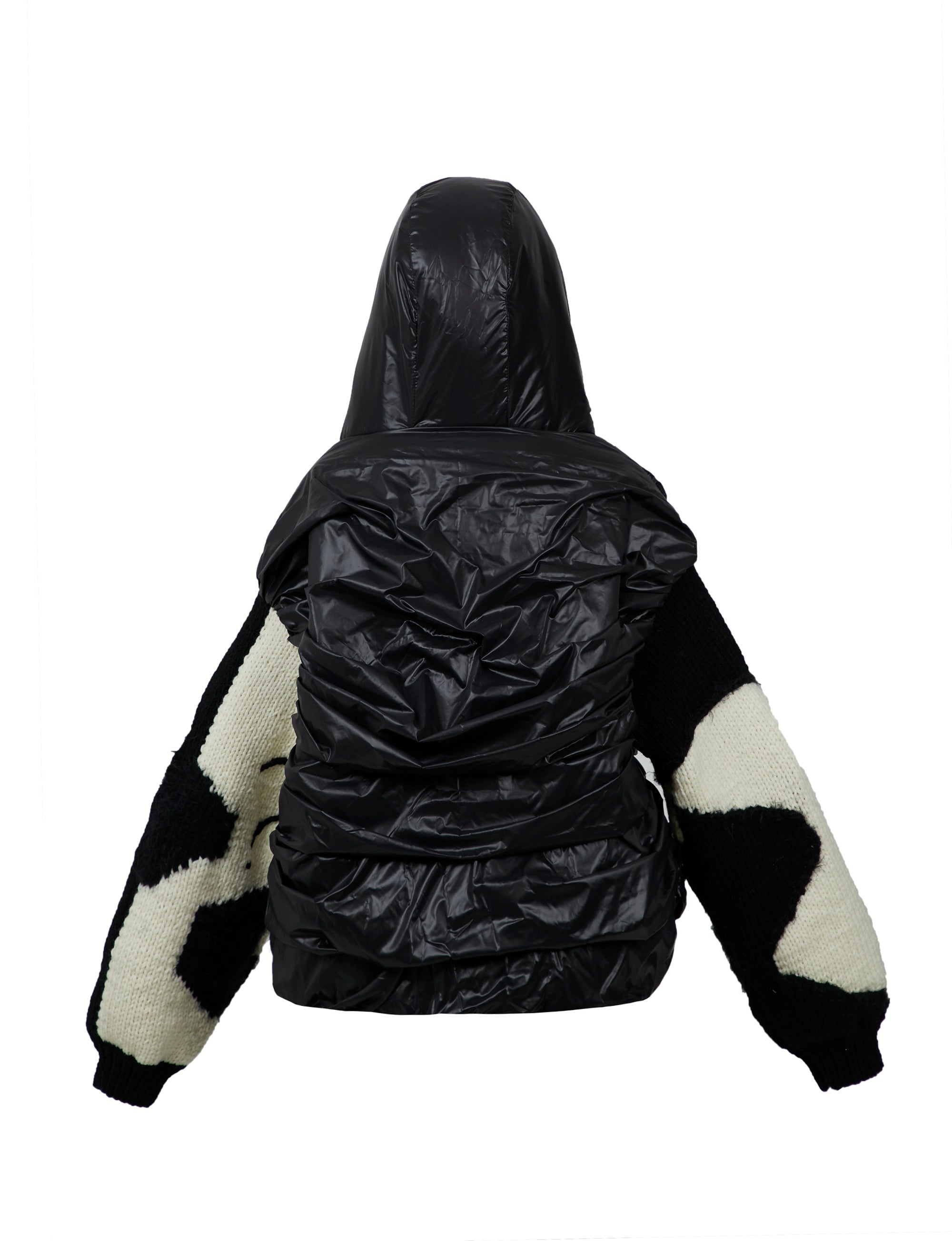 Voluminous Draped Puffer with Wool Blend Sleeves