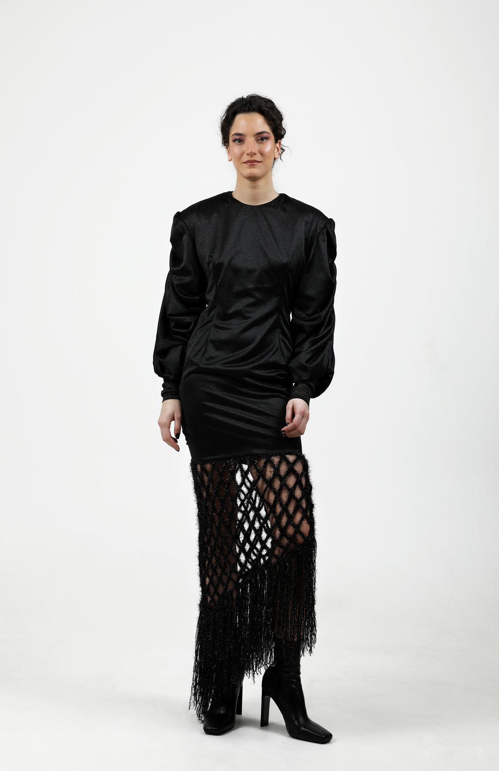 Mesh Hem Satin Maxi Dress