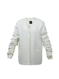 Crumple-Sleeve Long White Blazer