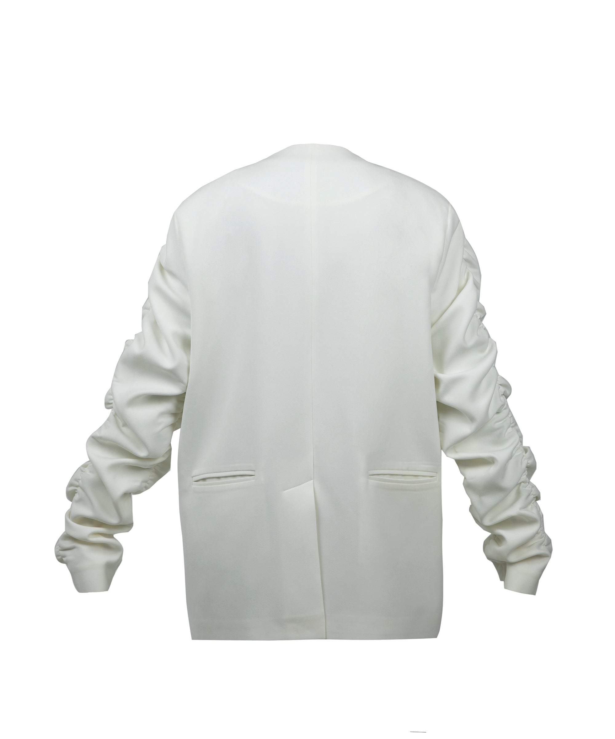 Crumple-Sleeve Long White Blazer