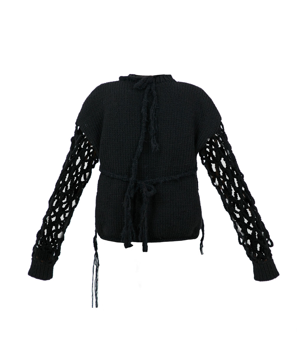 Hand-Knit Black Sweater with Bra Overlay