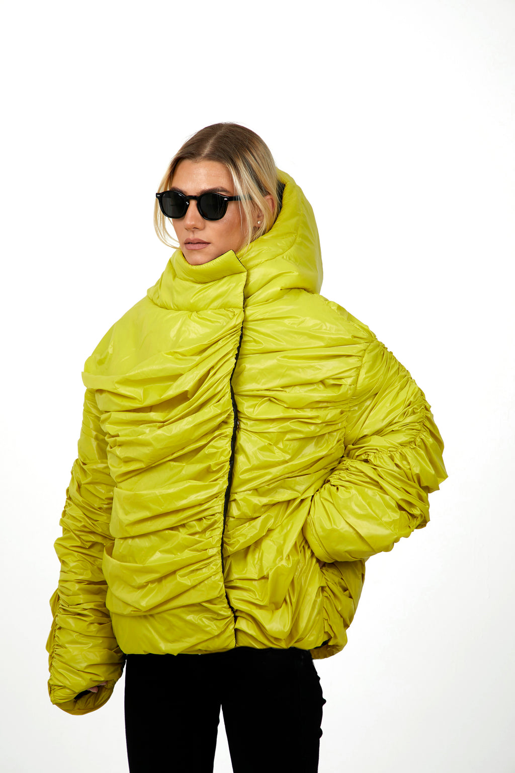 Draped Hooded Puffer Jacket