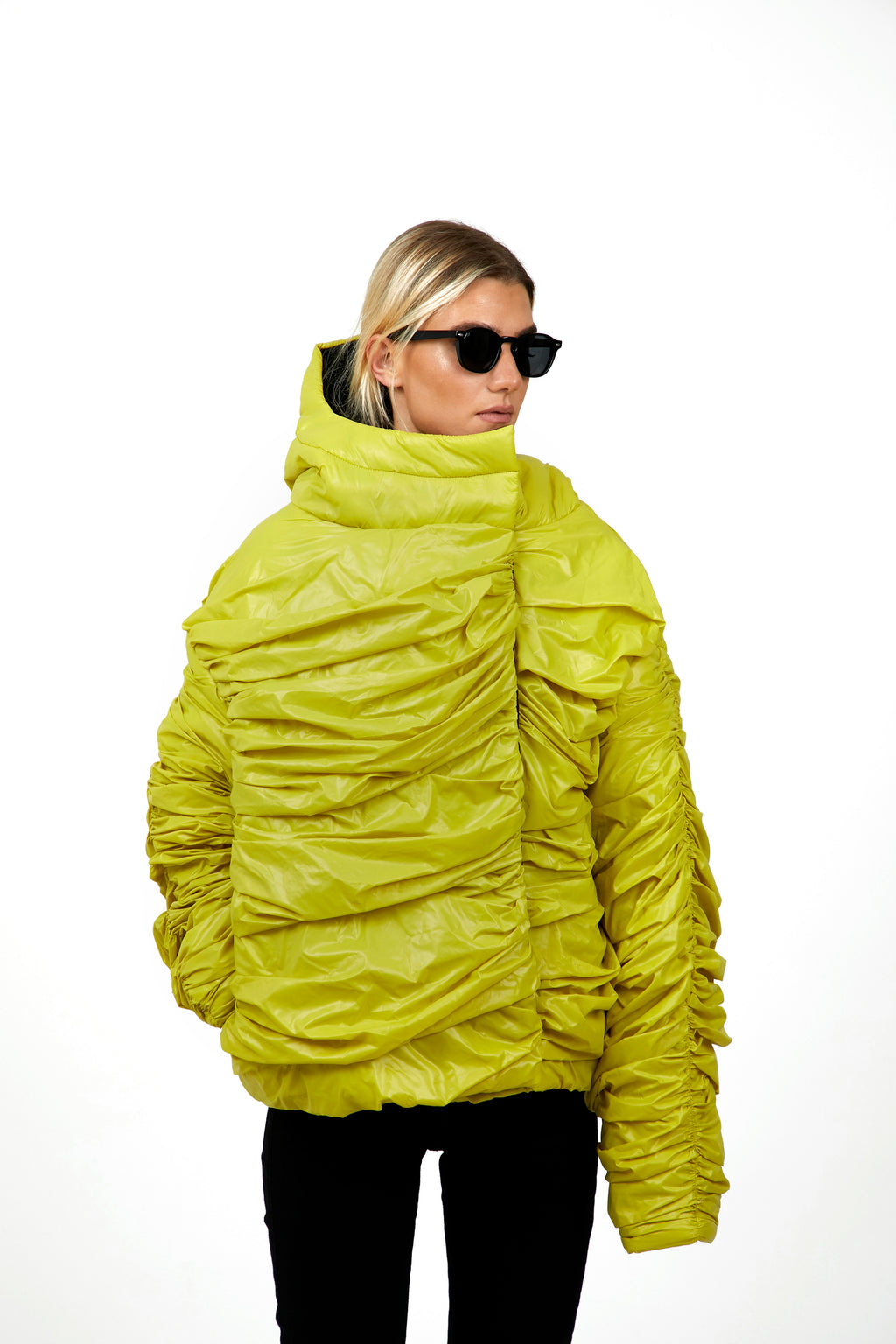 Draped Hooded Puffer Jacket