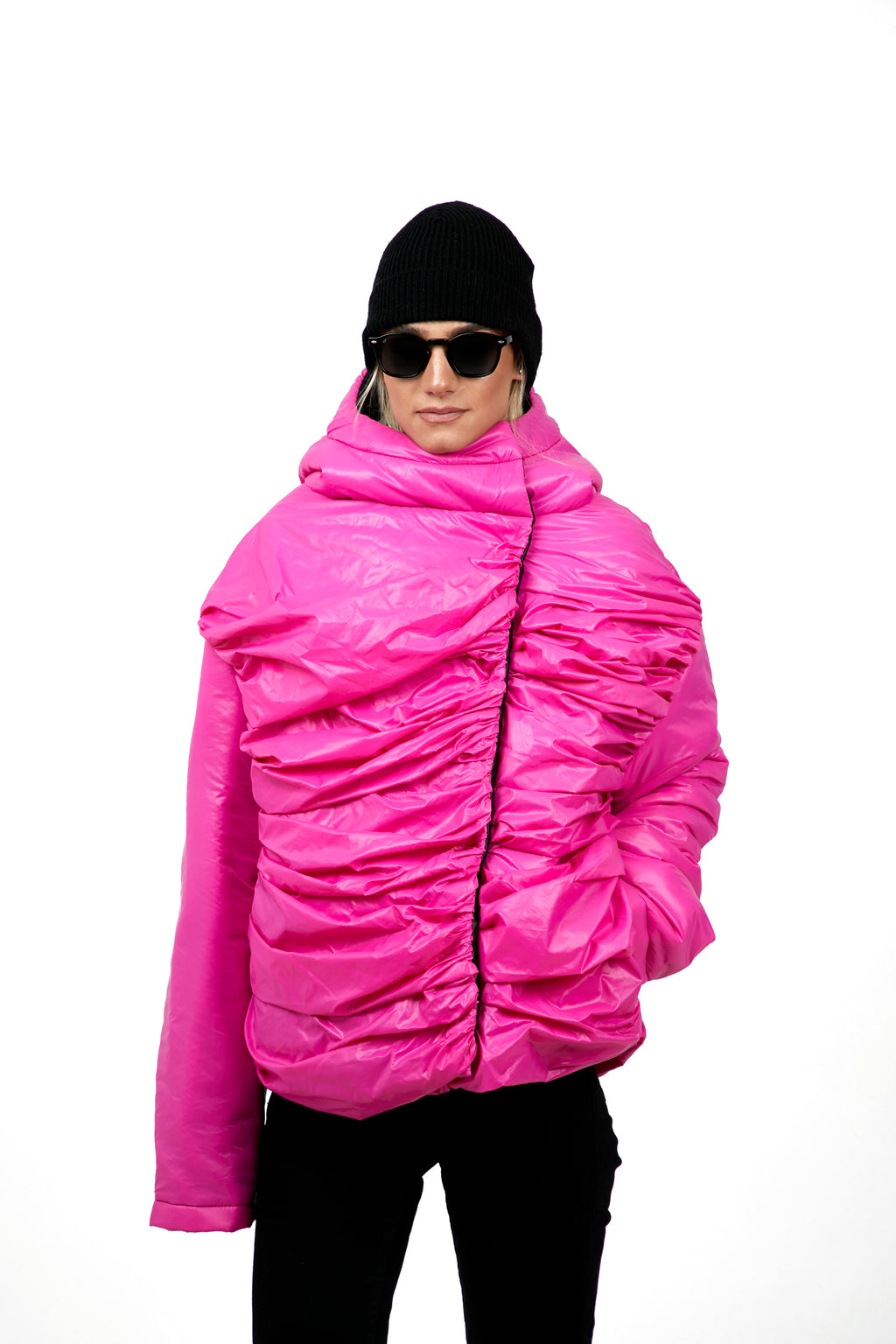 Draped Hooded Puffer Jacket