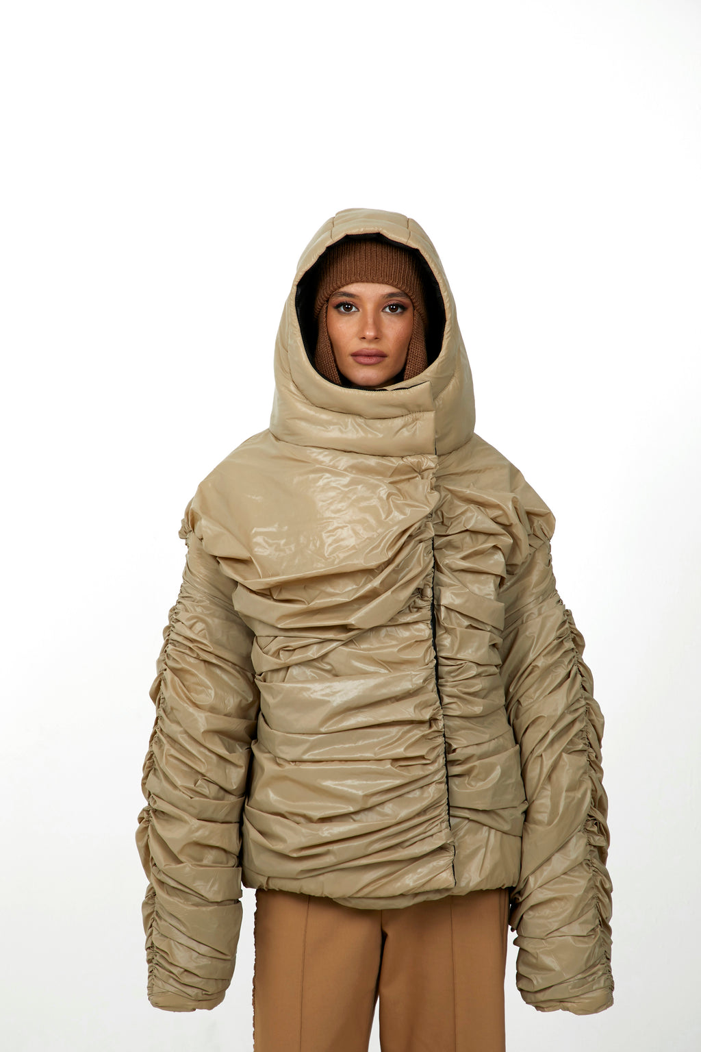Draped Hooded Puffer Jacket