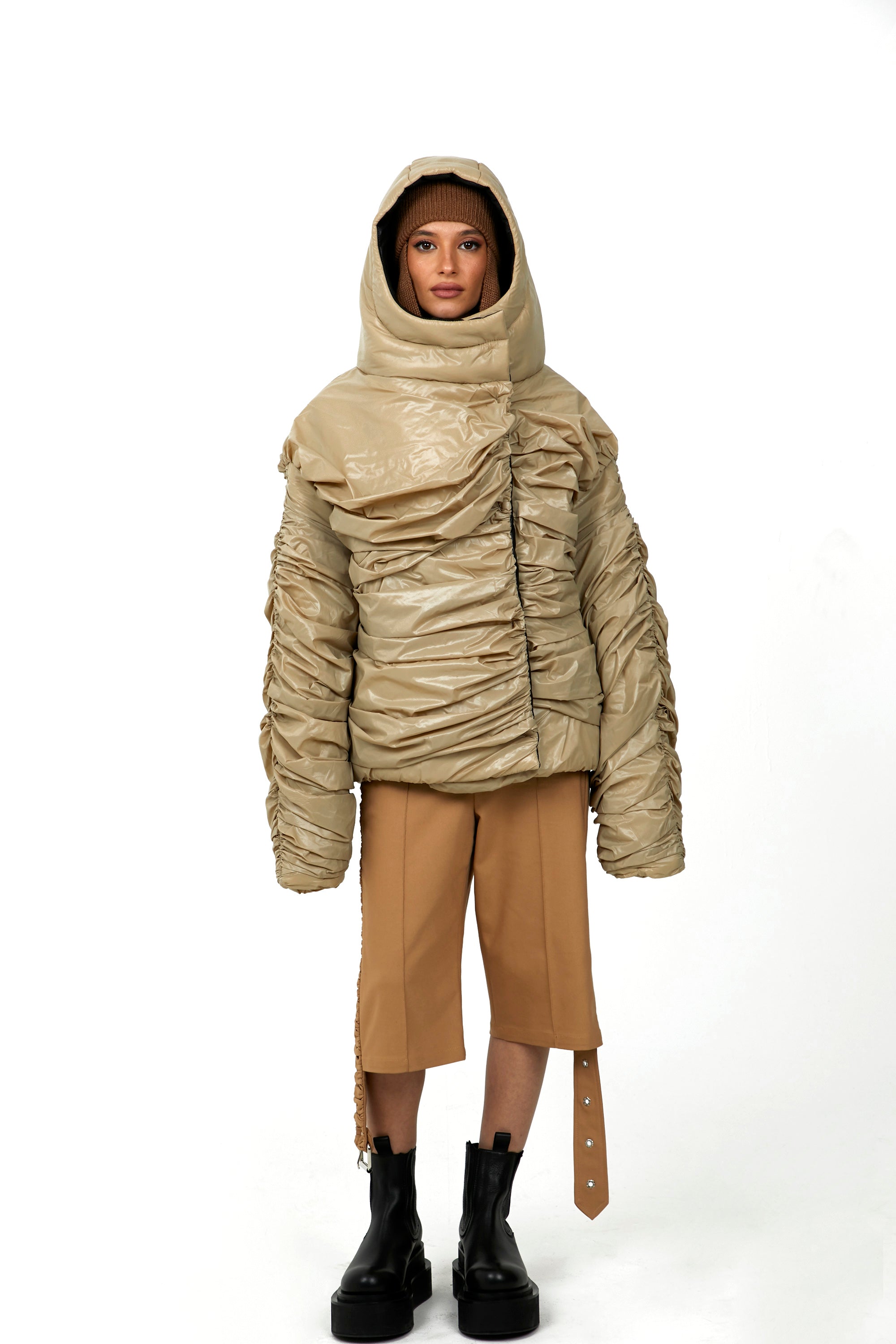 Draped Hooded Puffer Jacket