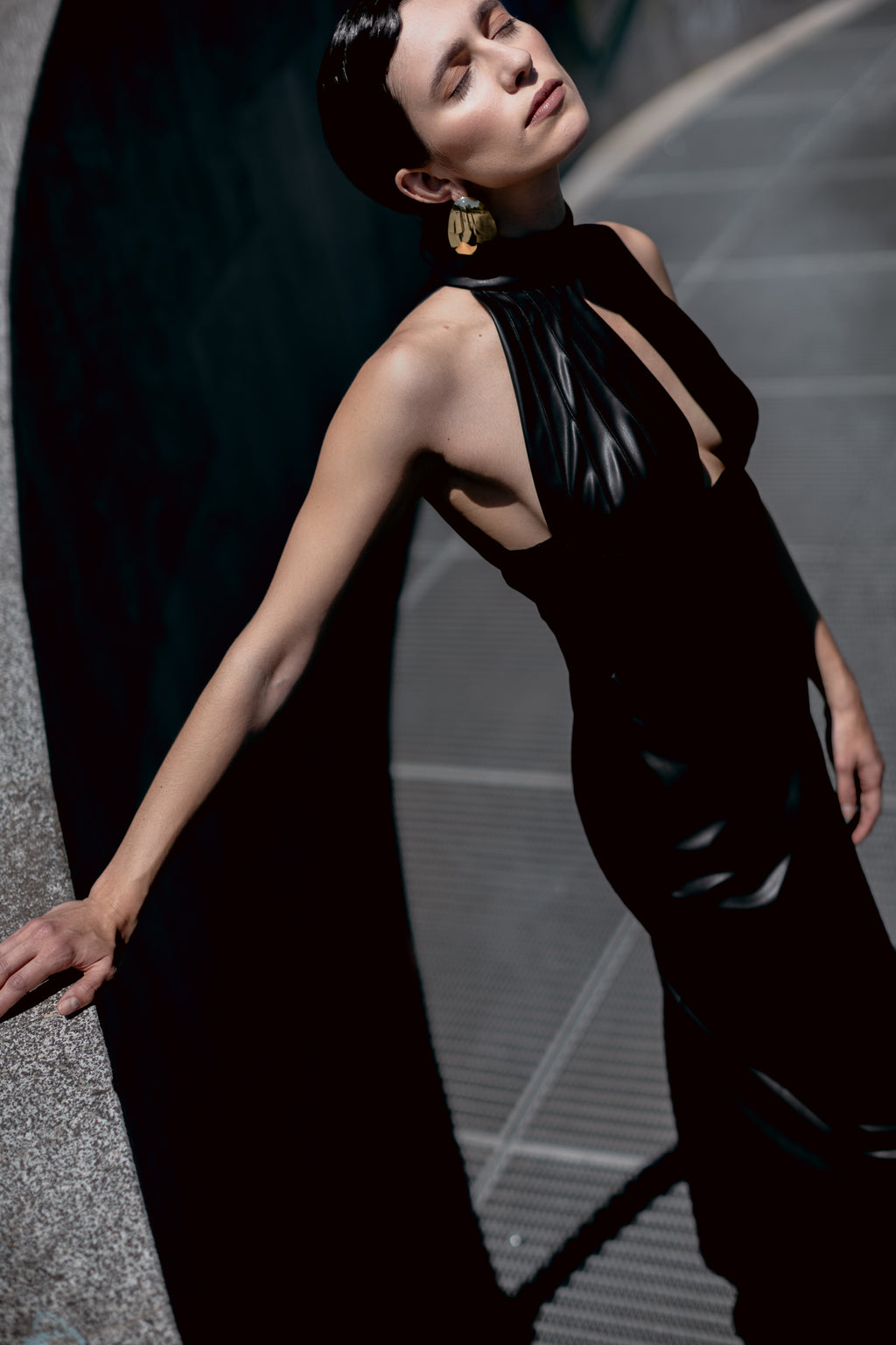 Black Faux Leather Halter Maxi Dress