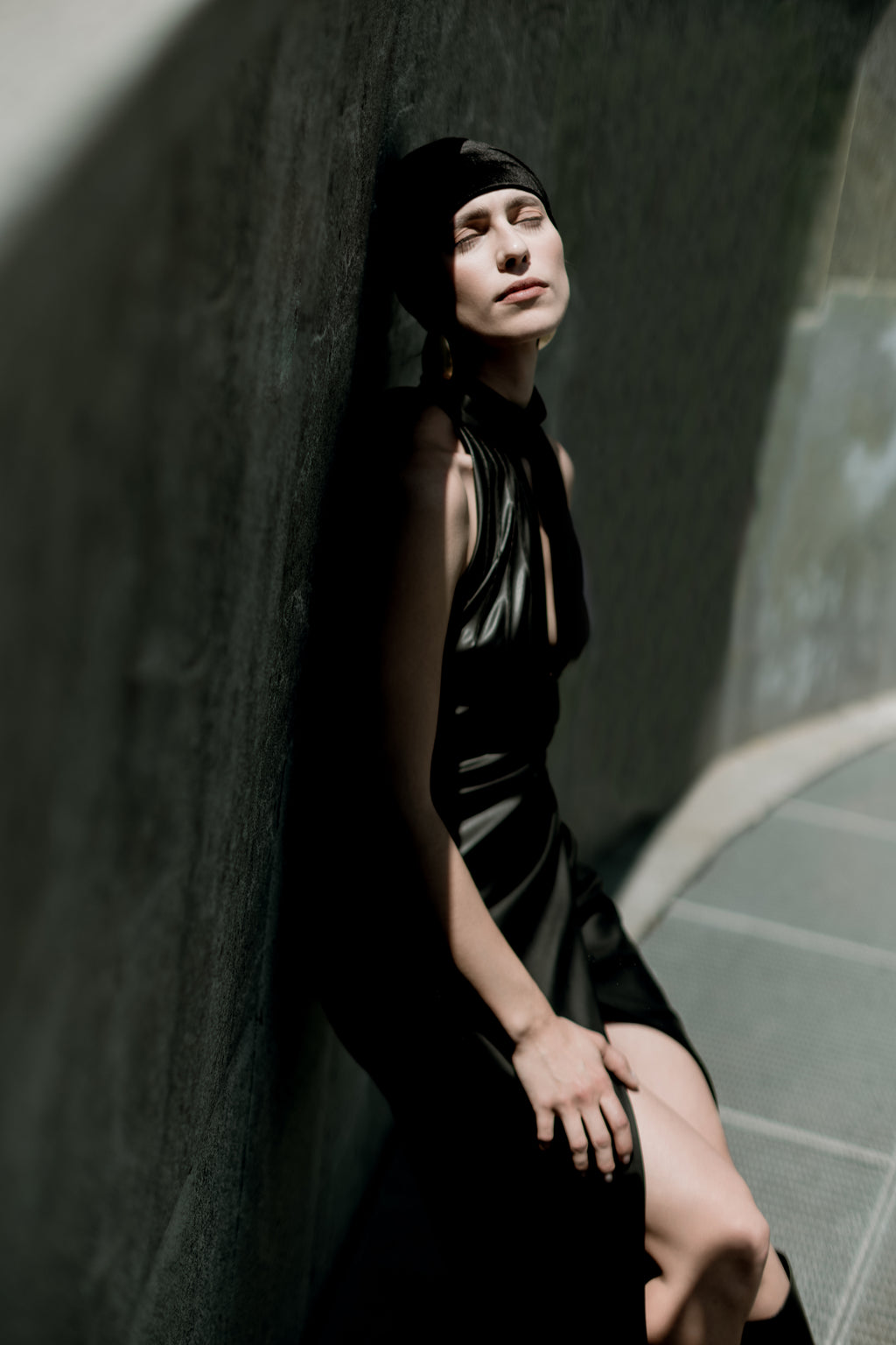 Black Faux Leather Halter Maxi Dress