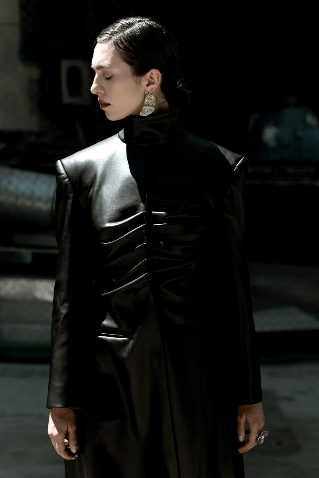 Black Faux Leather Maxi Trench Coat