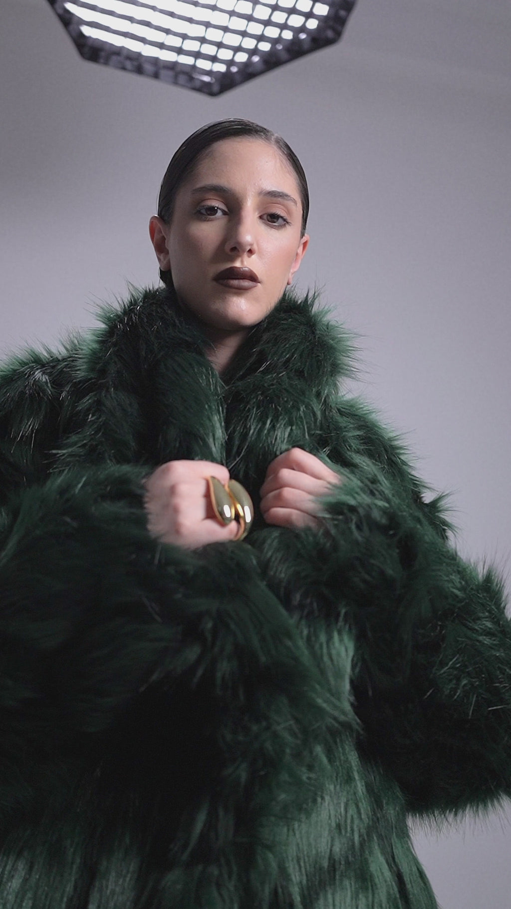 Emerald Green Tiered Faux Fur Maxi Coat