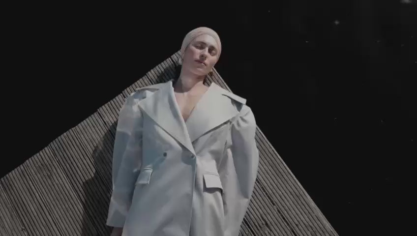 Stone Grey Double-Breasted Long Trench