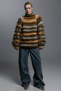 Hand-Knit Shaggy Striped Sweater
