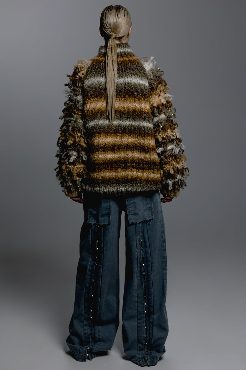 Hand-Knit Shaggy Striped Sweater