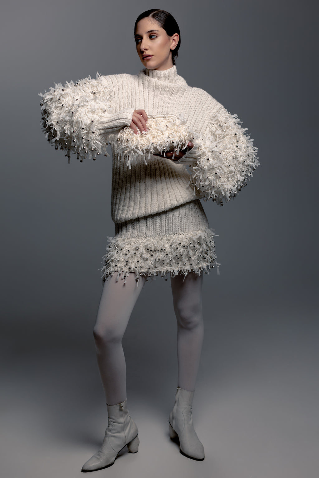 Chunky Ribbed Bell Sleeve Turtleneck Sweater