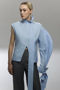 Asymmetric One-Sleeve Blue Shirt