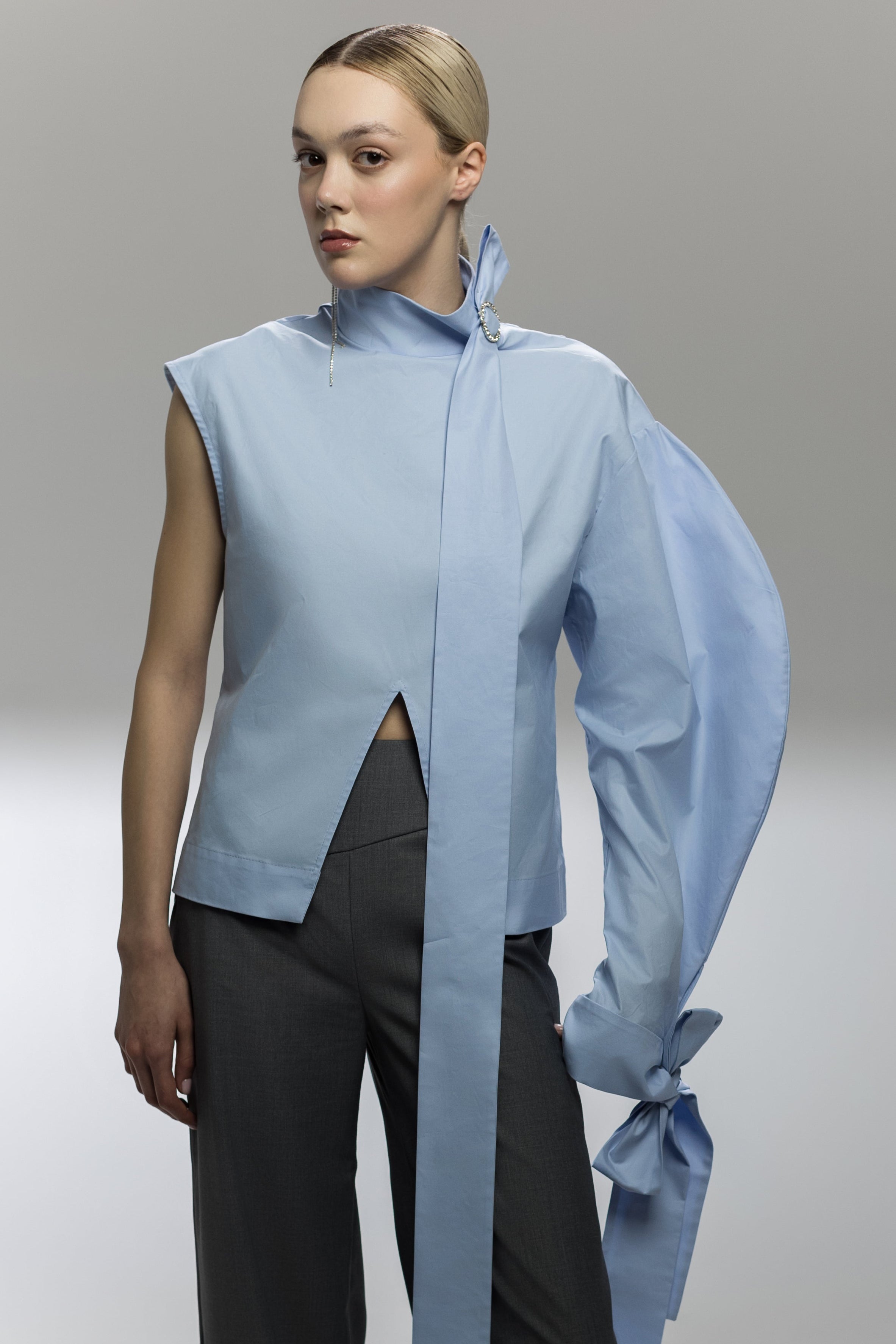 Asymmetric One-Sleeve Blue Shirt