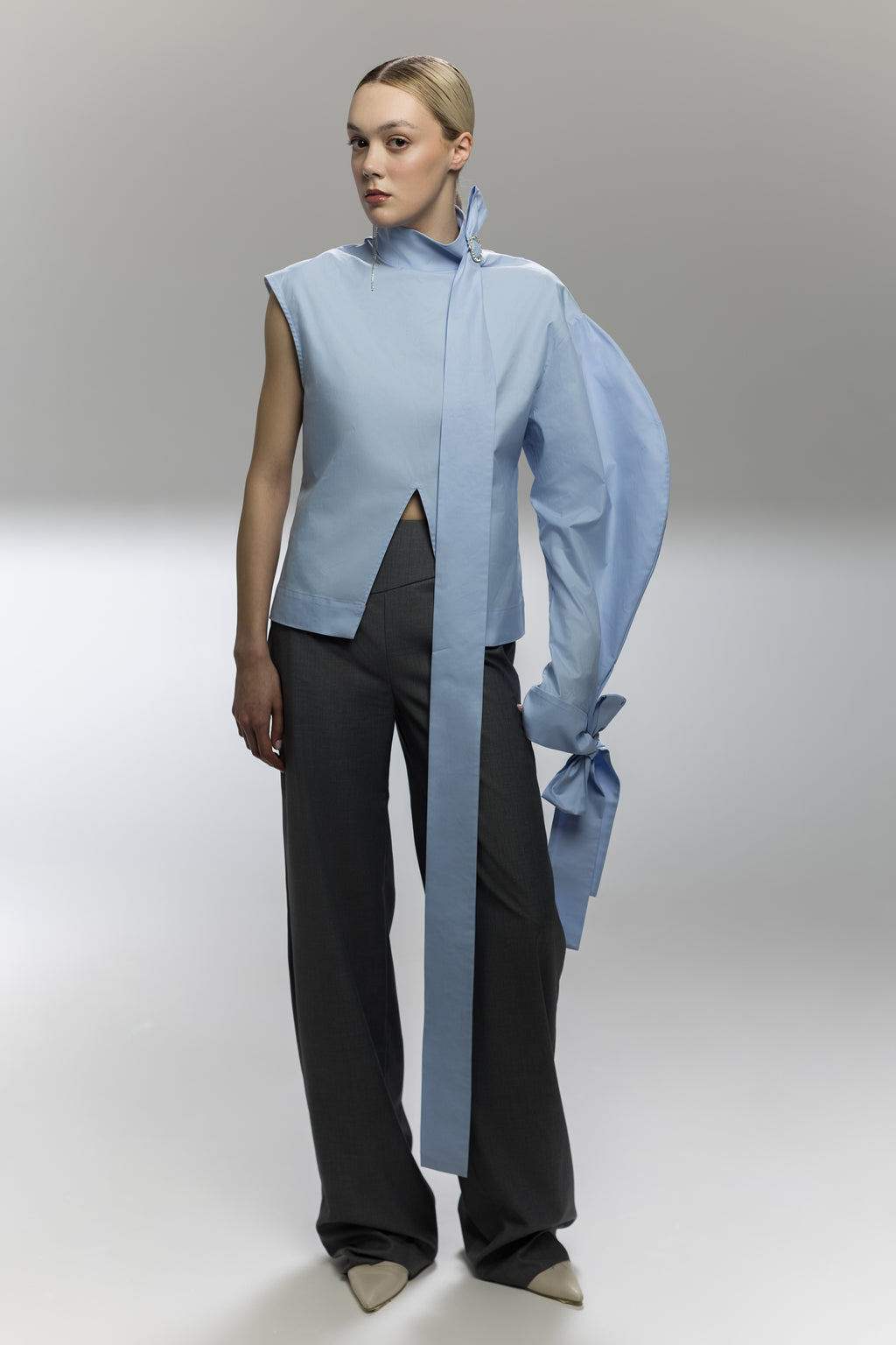 Grey Wide-Leg Tailored Trousers