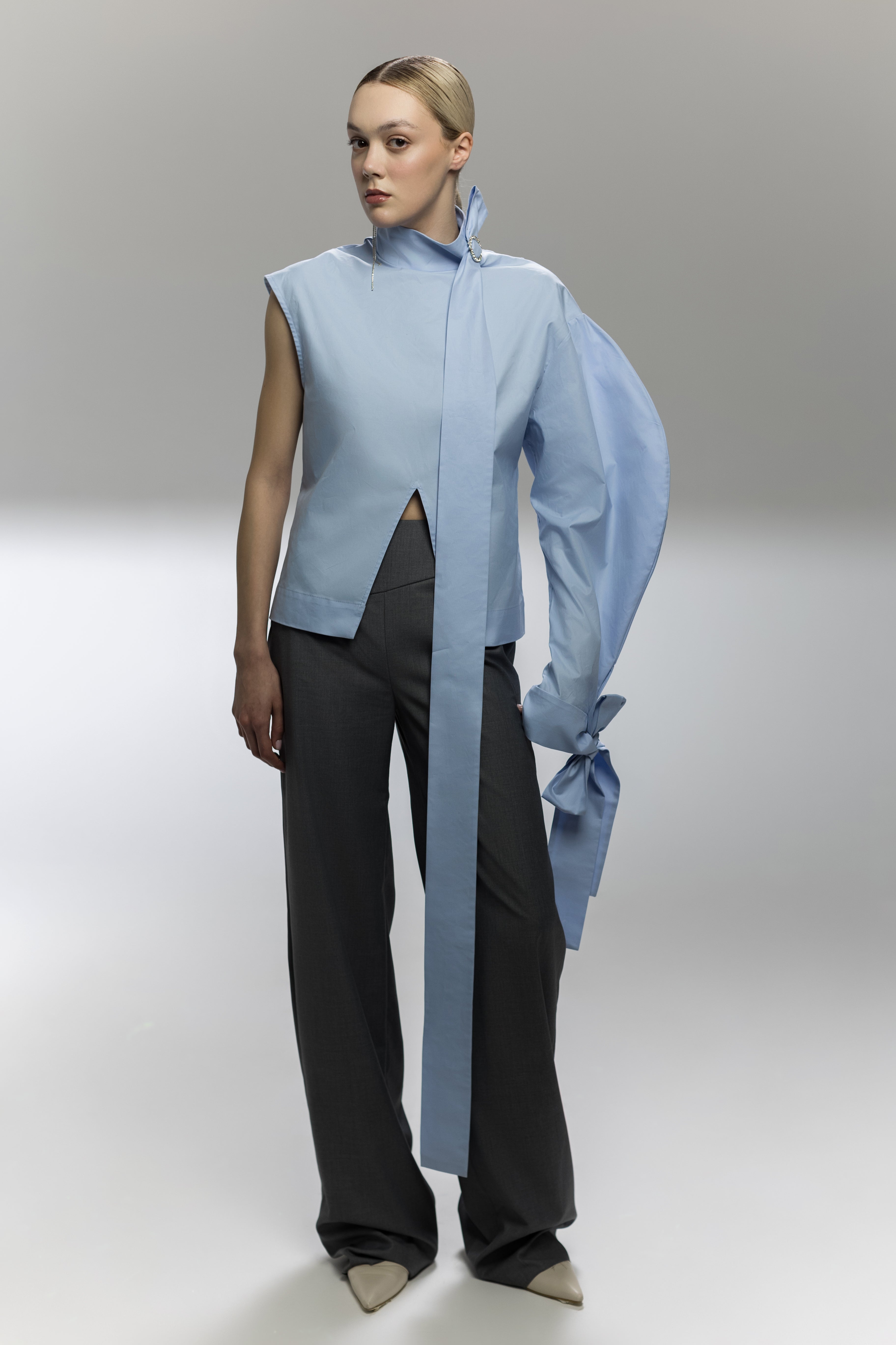 Grey Wide-Leg Tailored Trousers