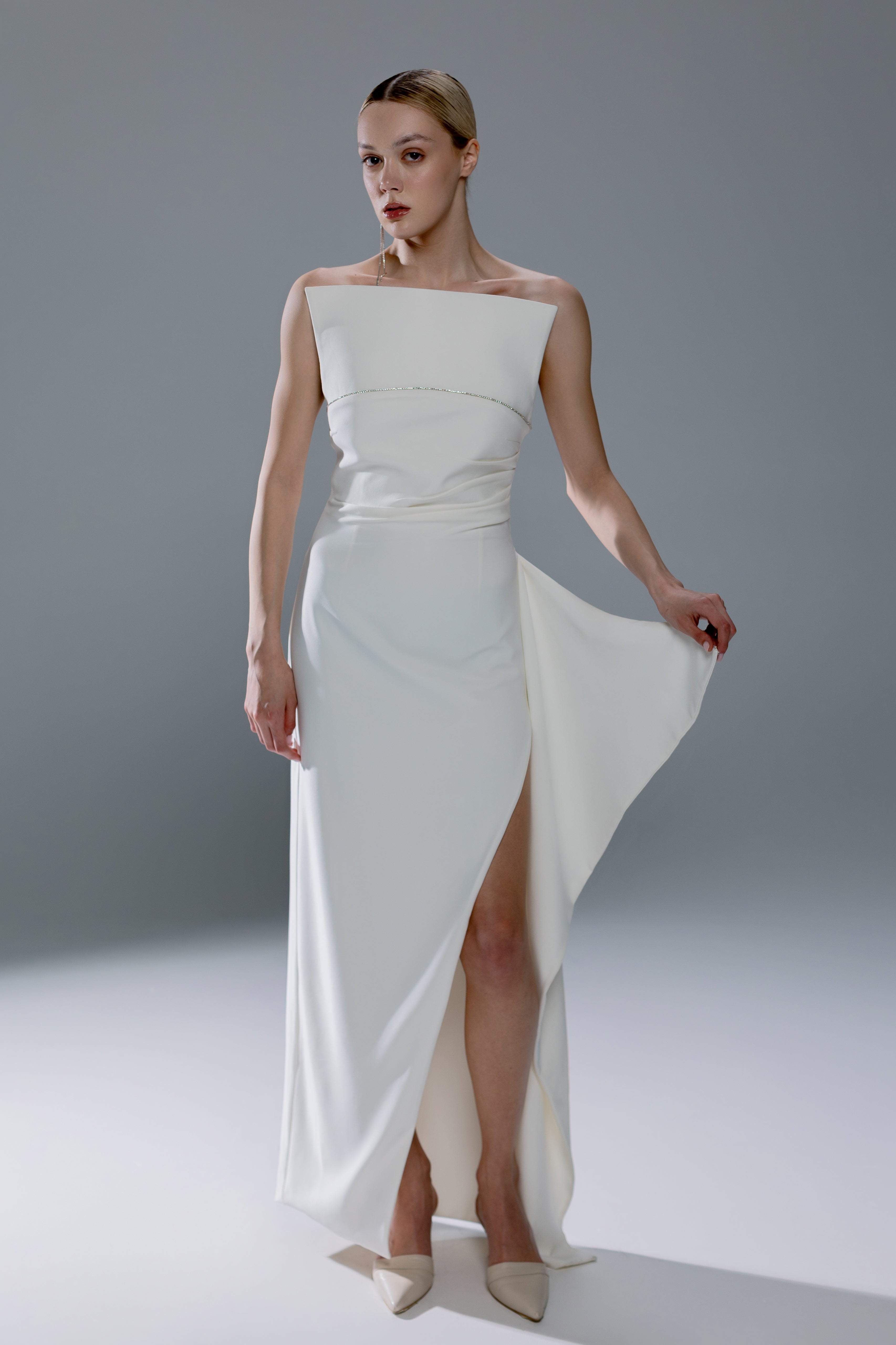 White Strapless Corset Maxi Dress
