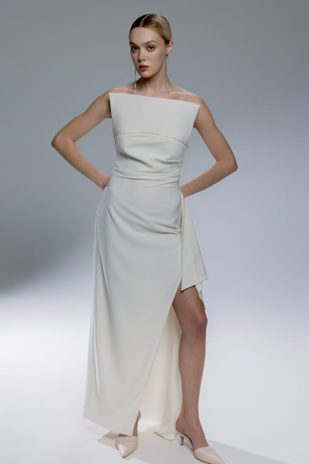 White Strapless Corset Maxi Dress