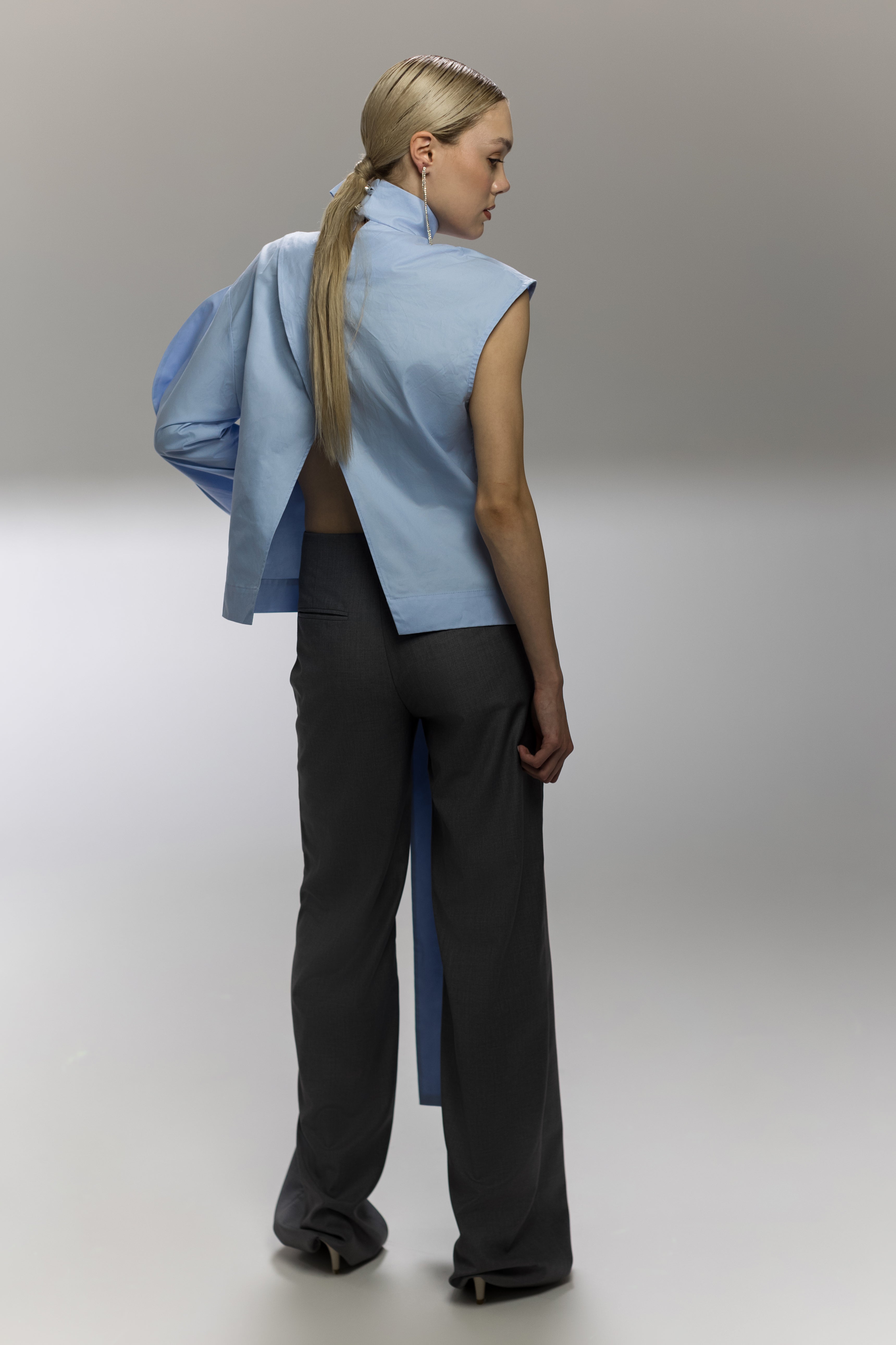 Grey Wide-Leg Tailored Trousers