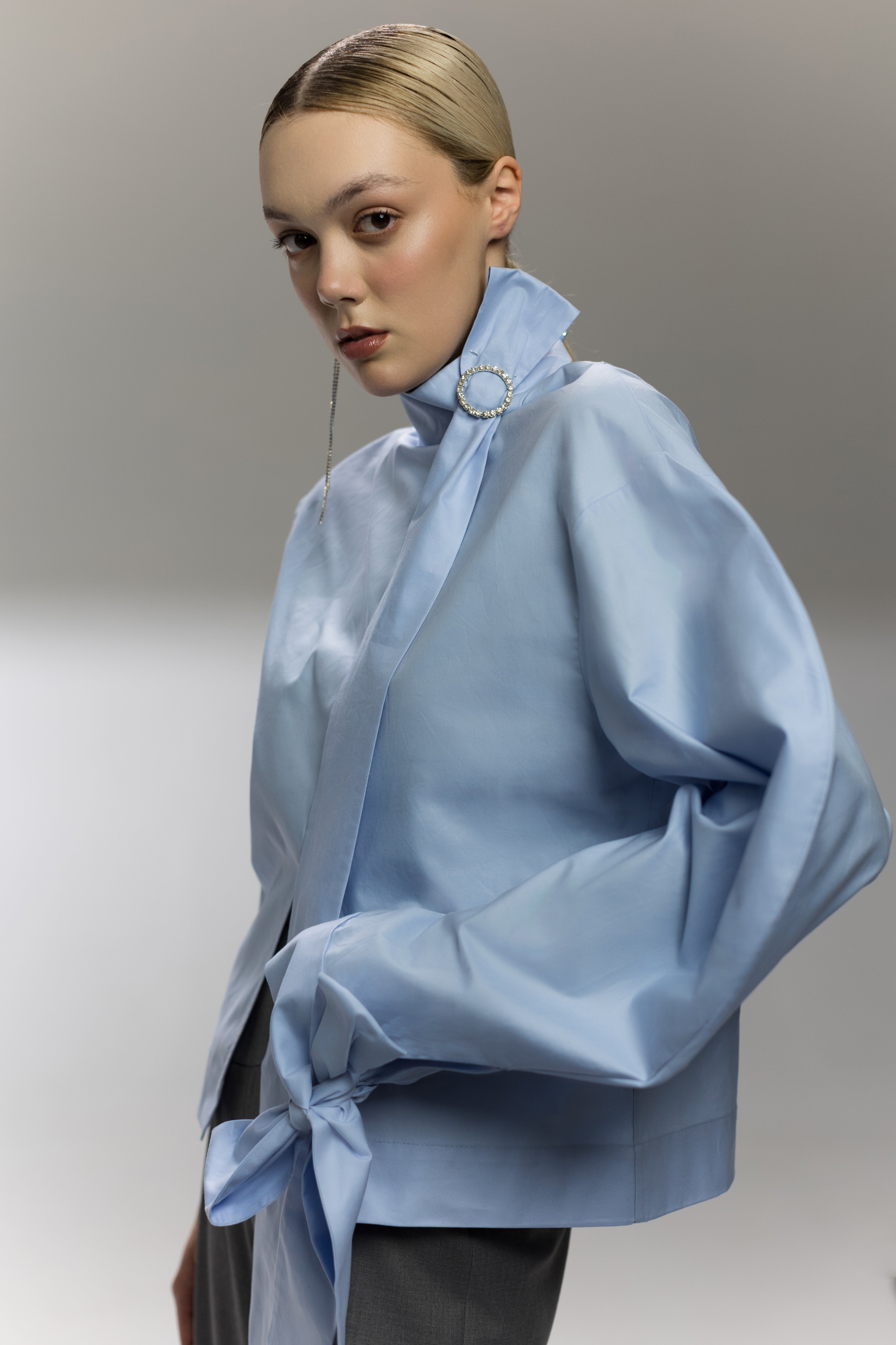 Asymmetric One-Sleeve Blue Shirt