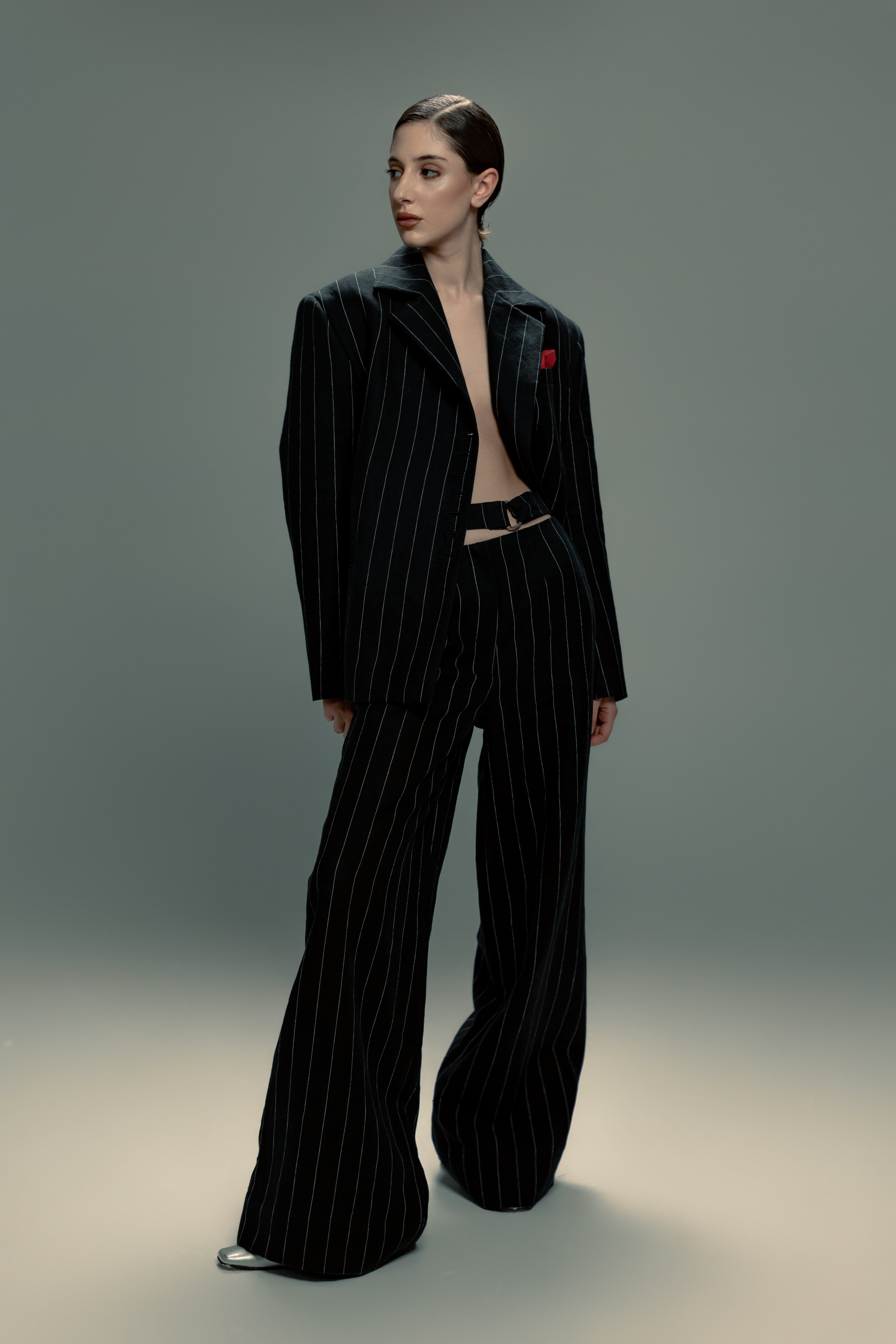 Pinstripe Wide-Leg Pants