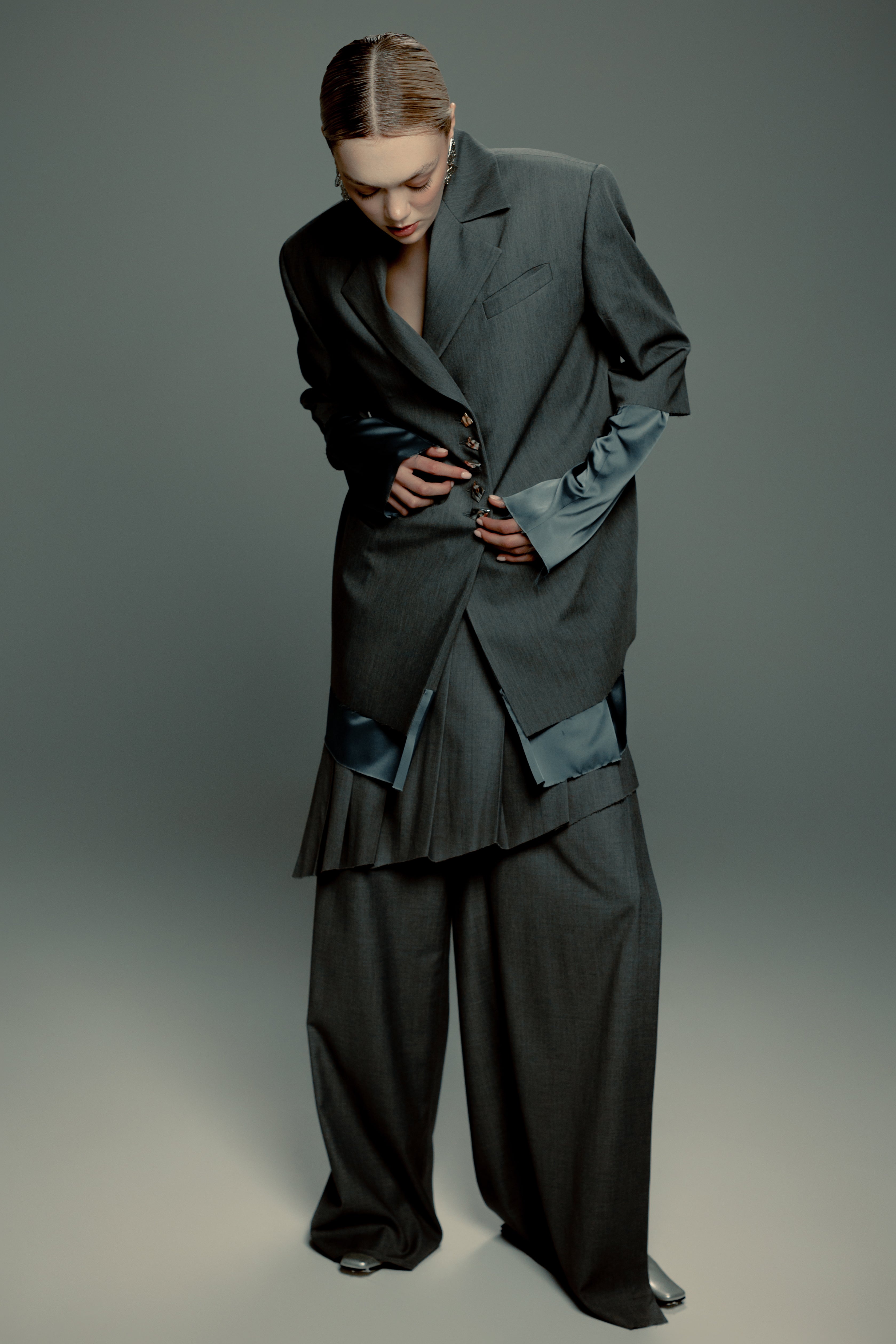 Pleated Overlay Wide-Leg Trousers
