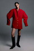 Red Backless Blazer Dress with Puffed Sleeves
