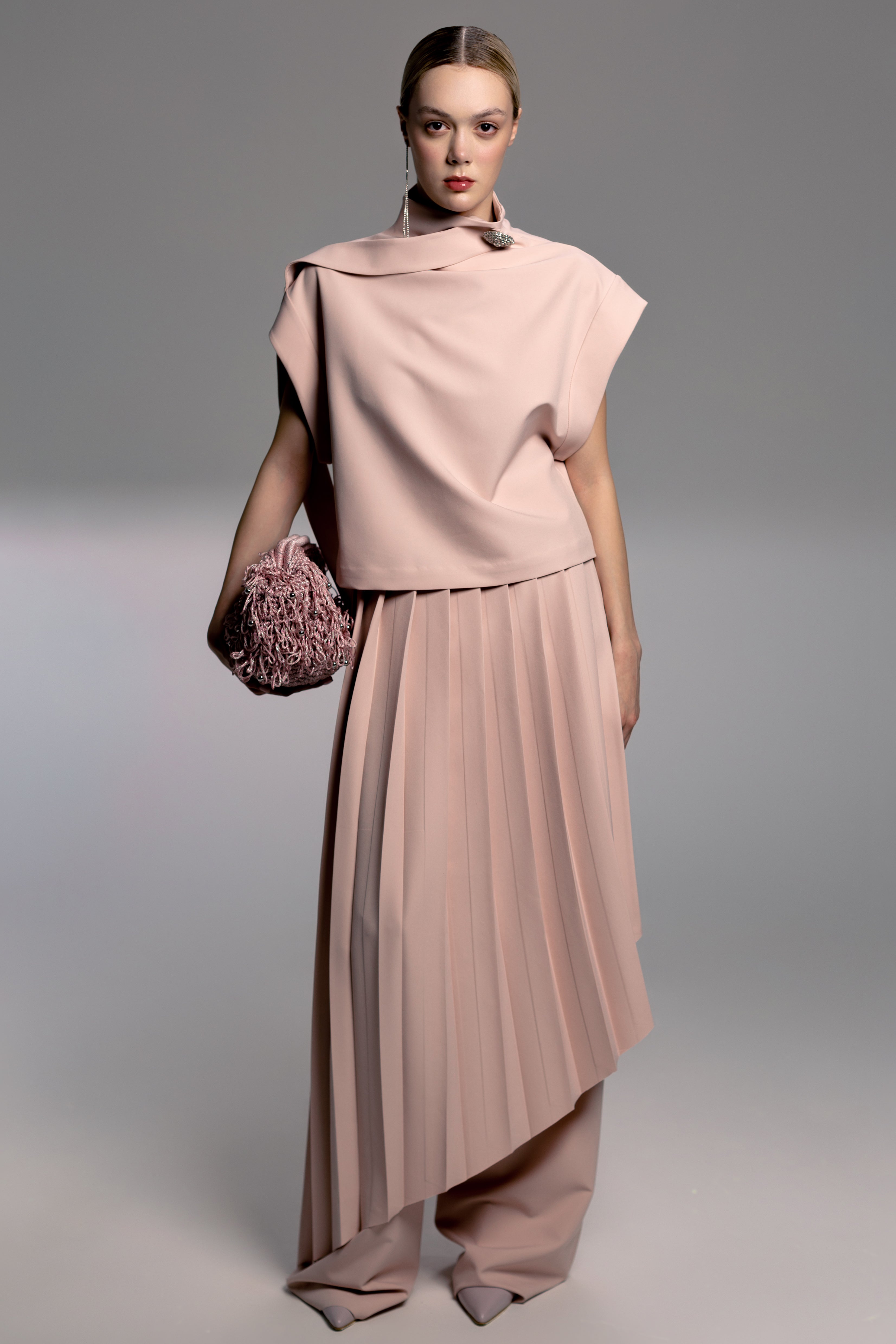 Pleated Skirt Overlay Wide-Leg Trousers