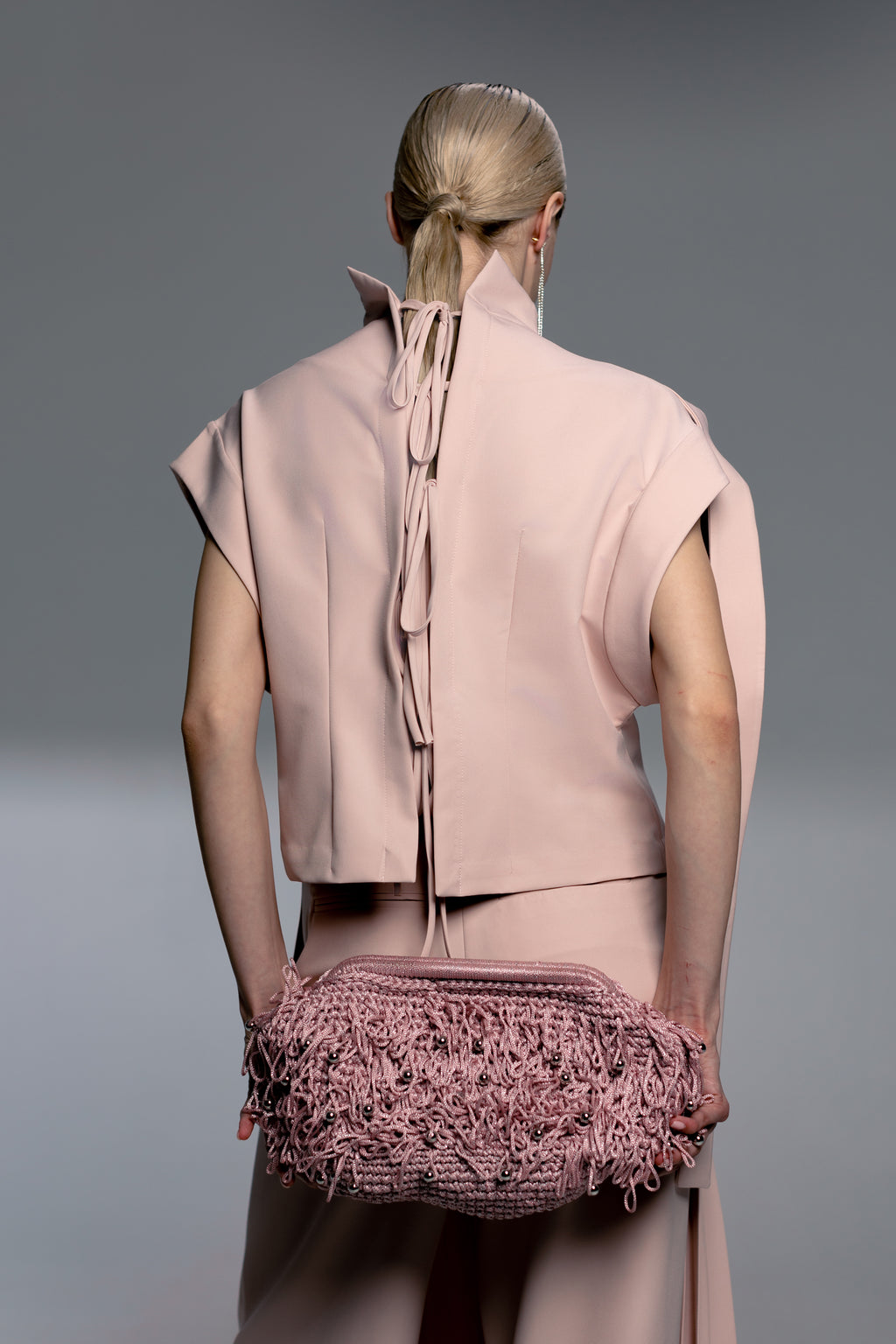 Pale Pink High-Neck Draped Top