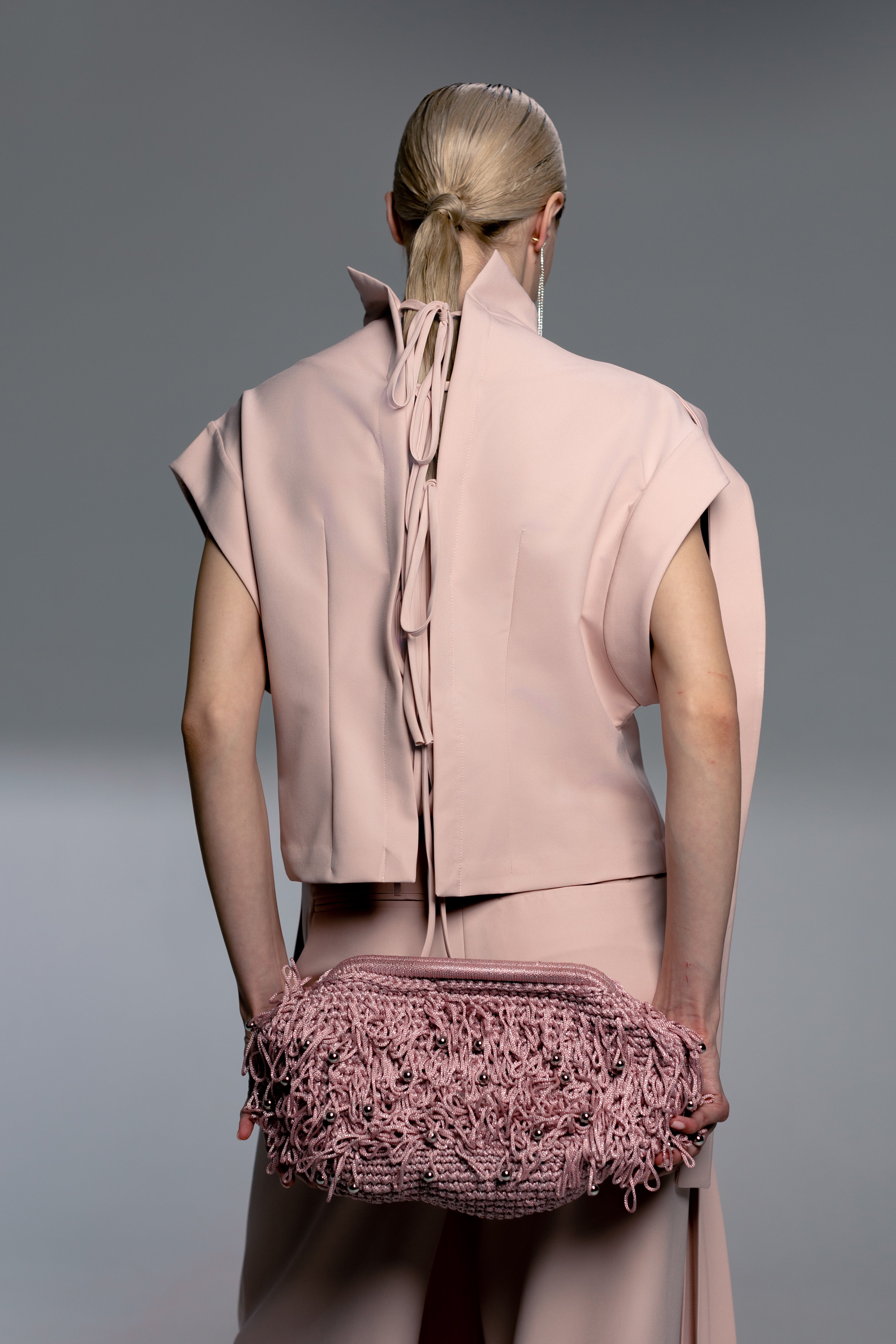 Pale Pink High-Neck Draped Top