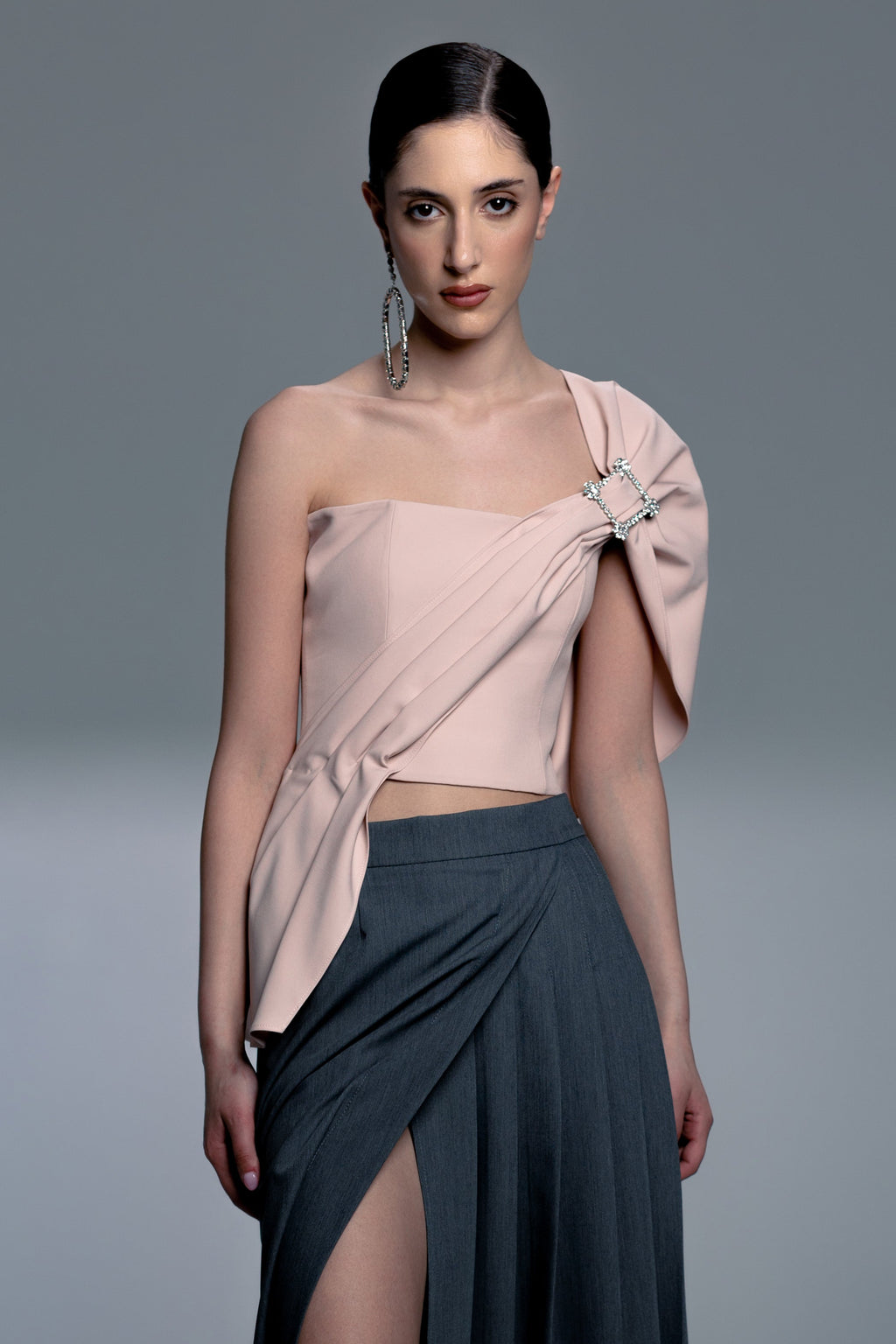 Pale Pink Asymmetric Draped Corset
