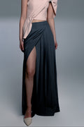 Grey Asymmetric Pleated Maxi Skirt