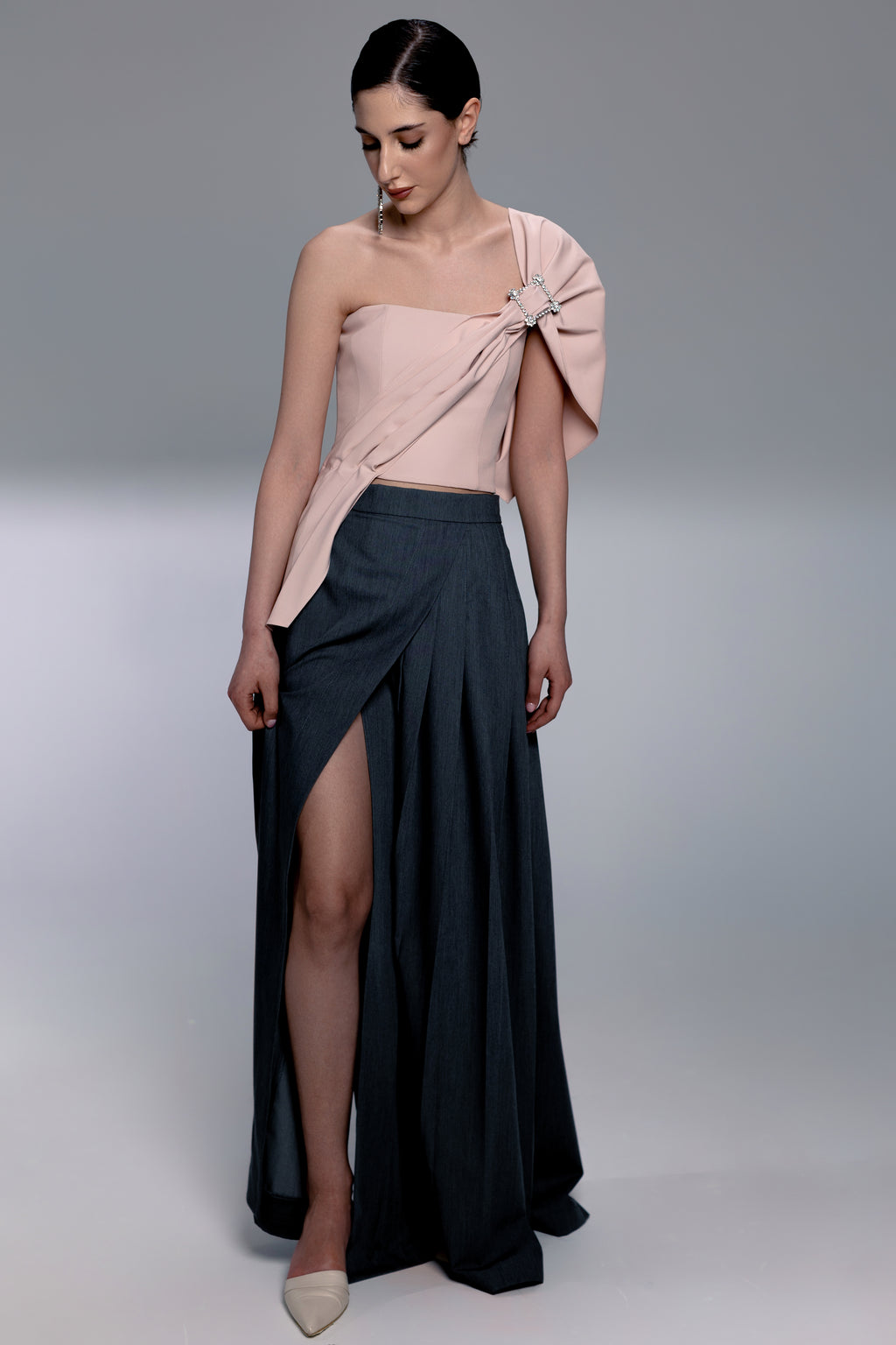 Pale Pink Asymmetric Draped Corset