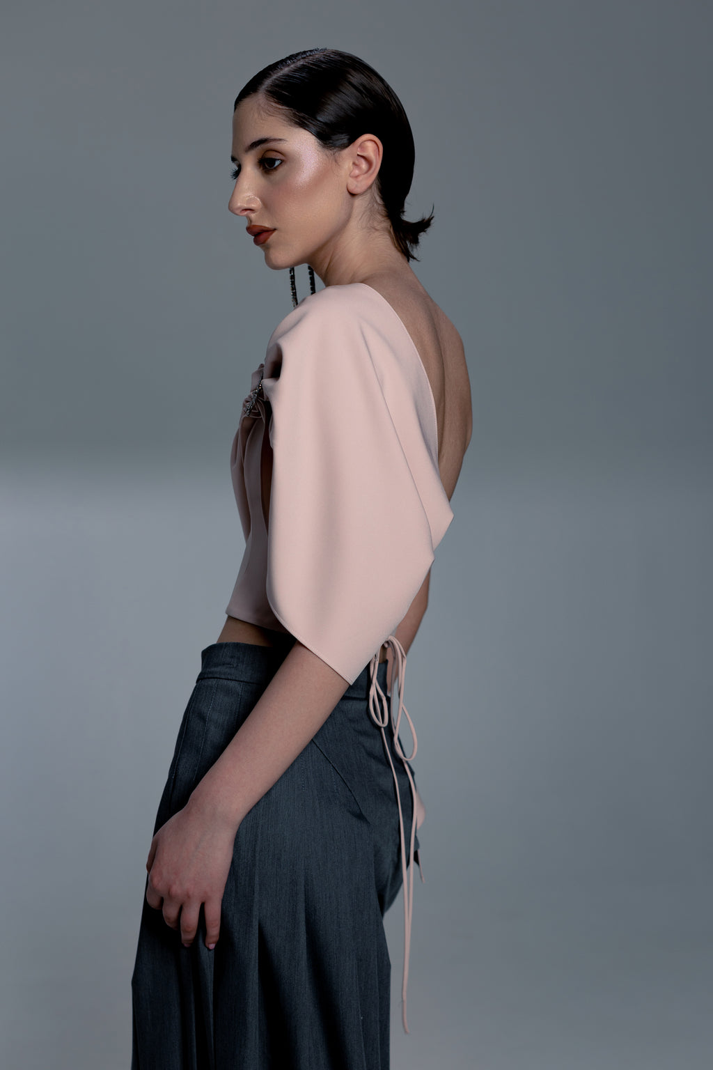 Pale Pink Asymmetric Draped Corset