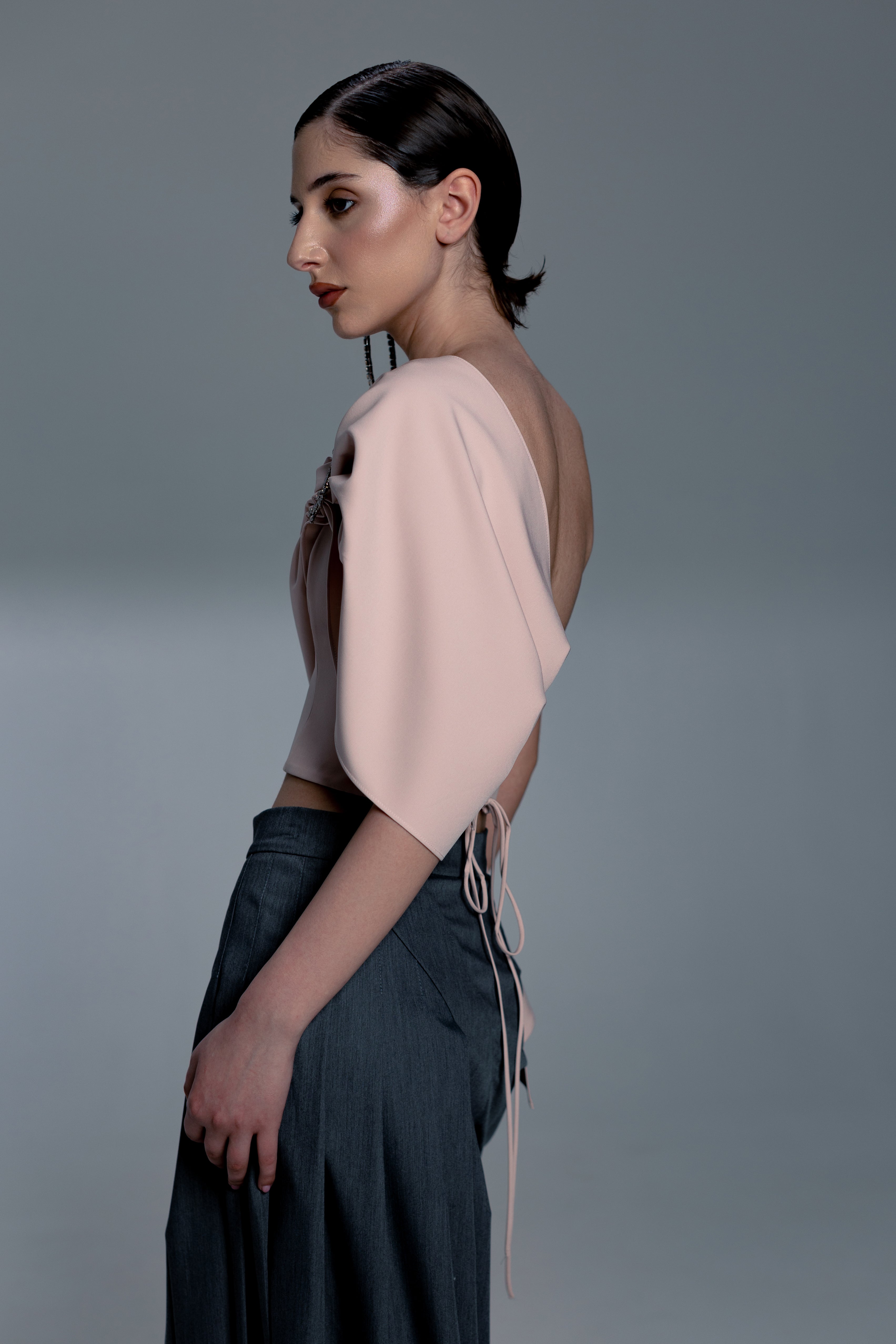 Pale Pink Asymmetric Draped Corset