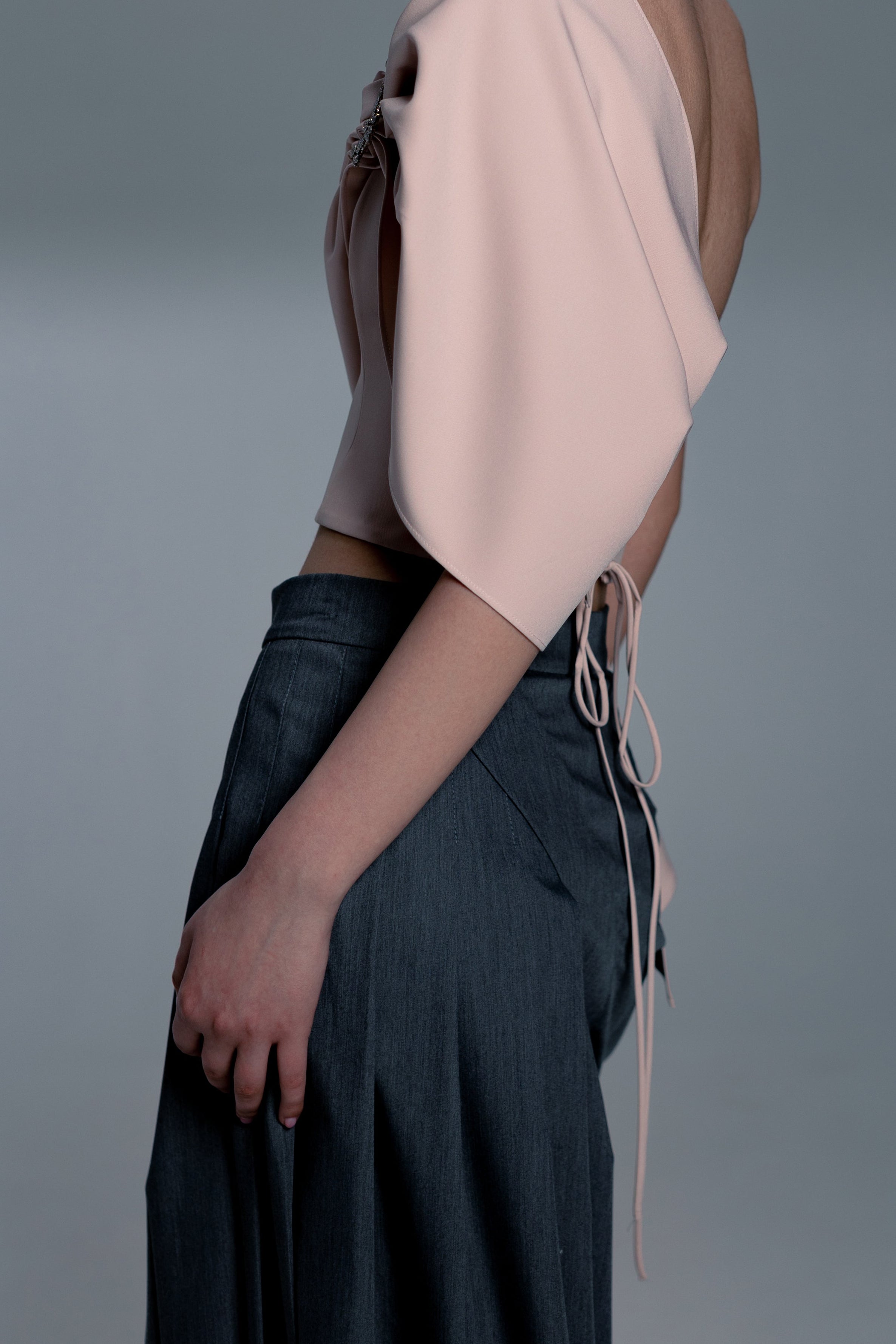 Grey Asymmetric Pleated Maxi Skirt