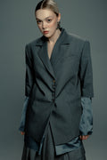 Grey Deconstructed Blazer with Metallic Buttons