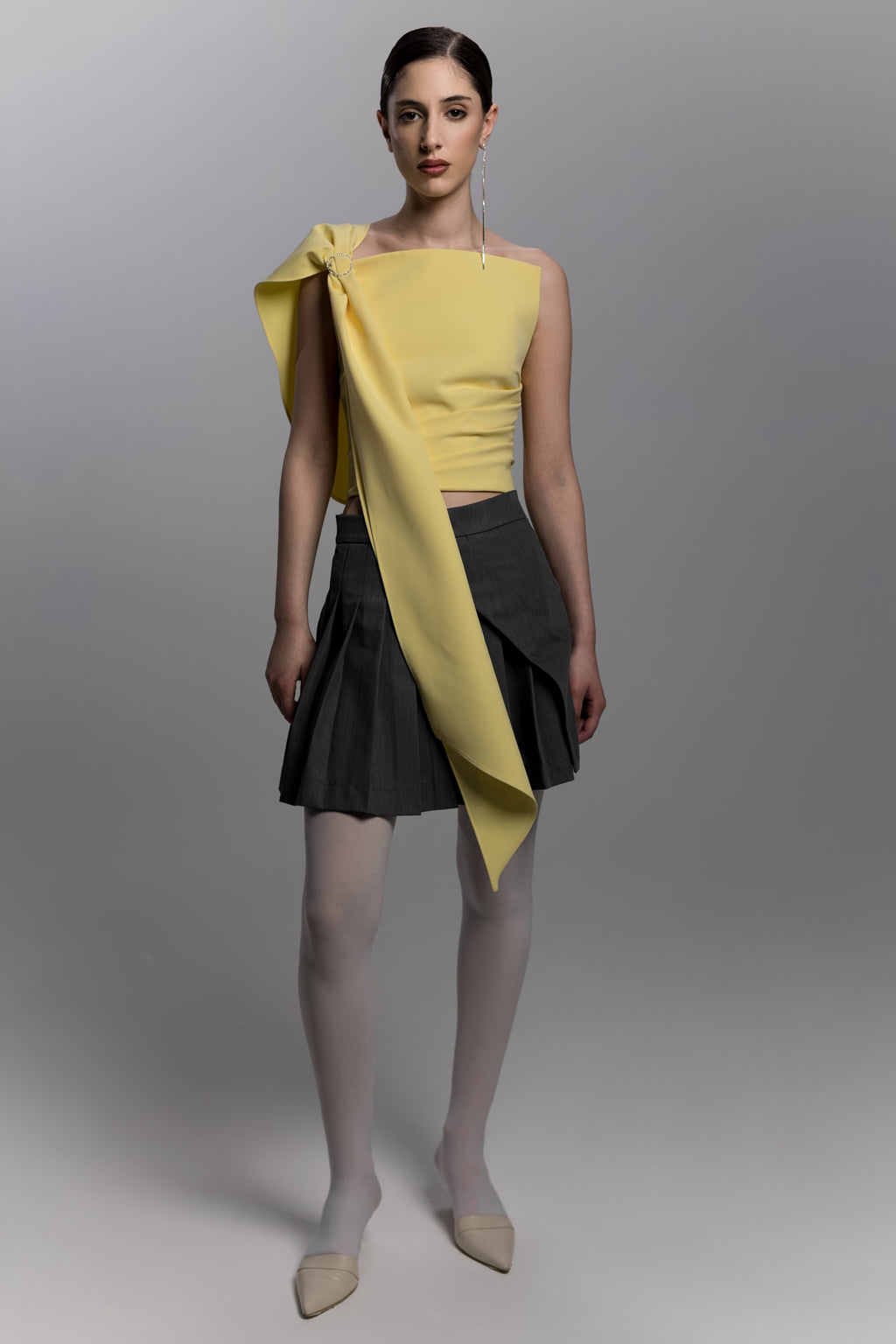 Charcoal Grey Pleated Overlay Mini Skirt